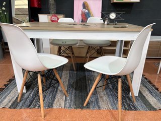 Mesa Comedor Madera + 4 Sillas Blancas