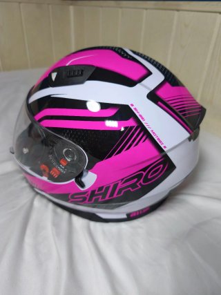 Casco rosa y negro; Marca Shiro Talla M (56-57cm)