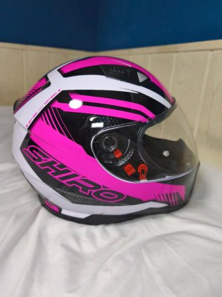 Casco rosa y negro; Marca Shiro Talla M (56-57cm)