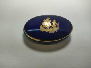 Cajita Porcelana Limoges Azul Cobalto y Oro