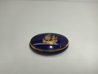 Cajita Porcelana Limoges Azul Cobalto y Oro