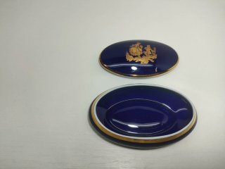 Cajita Porcelana Limoges Azul Cobalto y Oro