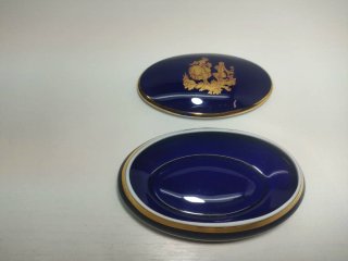 Cajita Porcelana Limoges Azul Cobalto y Oro