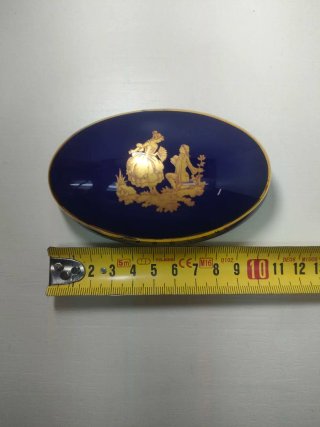 Cajita Porcelana Limoges Azul Cobalto y Oro
