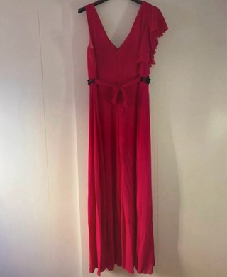 Vestido largo rosa con detalles negros