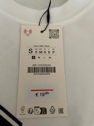 Camiseta Zara Blanca con Números Azul Marino Talla
