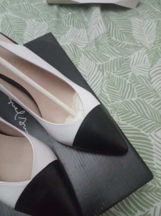 Sandalias Slingback Piel Tacón Blanco y Negro