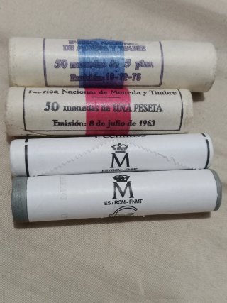 Billete 100 pesetas s/c y 4 cartuchos monedas s/c