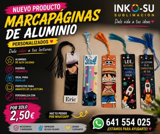 marca paginas aluminio 2,5€ unidad se personalizan