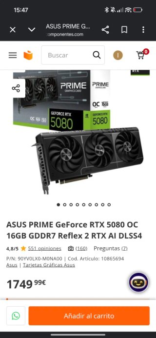 Tarjeta Gráfica ASUS RTX 5080 OC 16GB