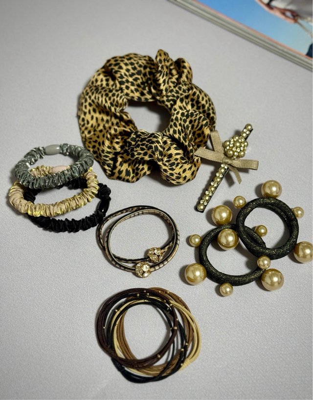 Conjunto Accesorios Pelo Perlas y Leopardo