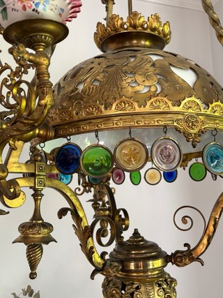 Lámpara Latón y Cristales Colores