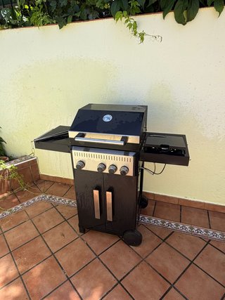 Barbacoa de gas negra y plateada