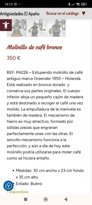 Molinillo de café de bronce años 50