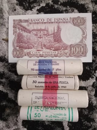 Billete 100 pesetas 1970 s/c y 4 rollos ptas S/C .