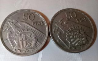 2 Monedas Antiguas 50 Pesetas Franco 1957