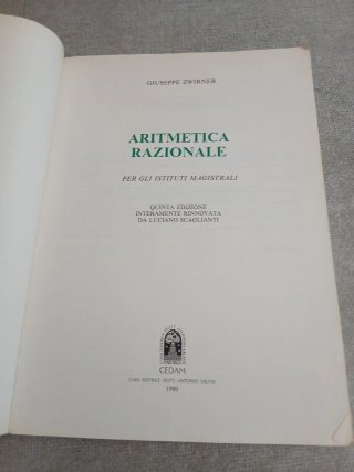 Libro Arimetica Razionale G. Zwirner