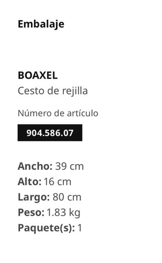 Cesto de rejilla BOAXEL IKEA blanco, 80x40x15 cm