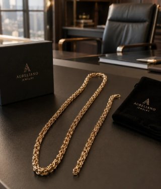 Cadena y pulsera Tejido Bizantino Baño 14K