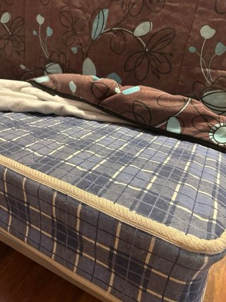 Sofá Cama Tela Hojas Marrón y Azul