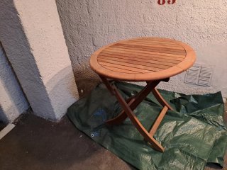 Mesa redonda teca plegable