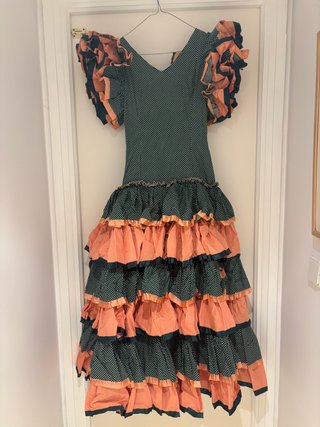 Traje Flamenca Niña Rosa Salmón y Verde
