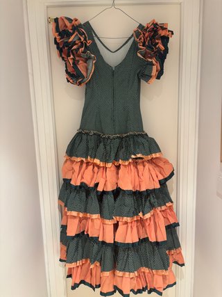 Traje Flamenca Niña Rosa Salmón y Verde