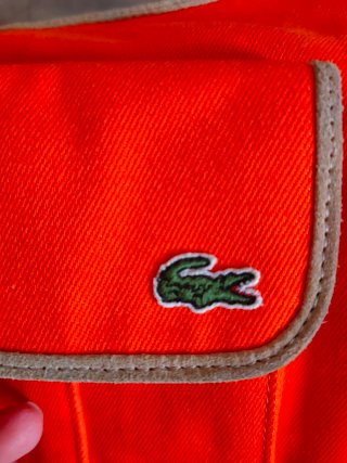Bolso Lacoste Naranja Lona y Cuero