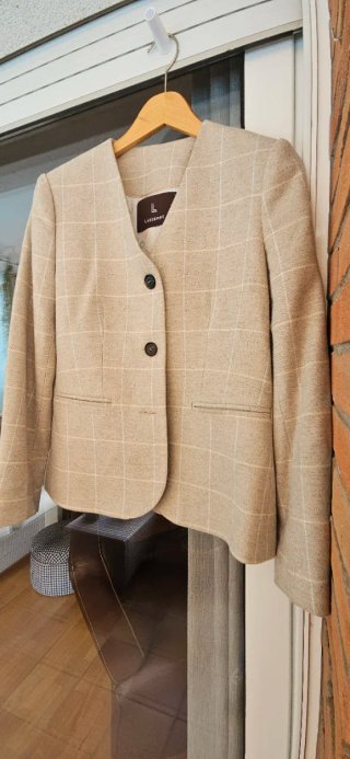 Blazer Lana Laserre Beige Cuadros Talla L