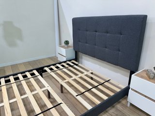 Cama Matrimonial Tela Gris Oscuro