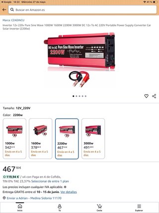 Inversor Onda Pura 2200W 12V DC a 220V AC