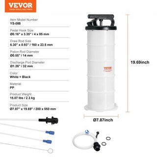 Extractor de Fluido, 1.74 Galones (6.5 Litros), Extractor de Fluido de Aceite Manual Operado a Mano con Varilla y Manguera, Bomba de Cambio de Extractor de Aceite para Evacuación de Fluidos Automo...