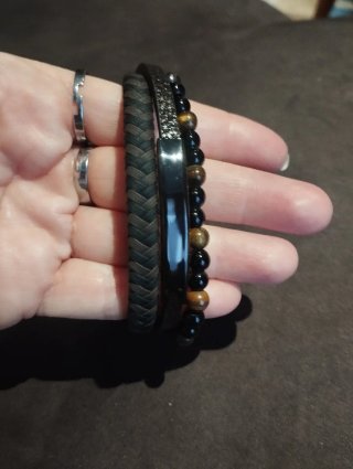 Lote 3 Pulseras Hombre Cuero y Metal