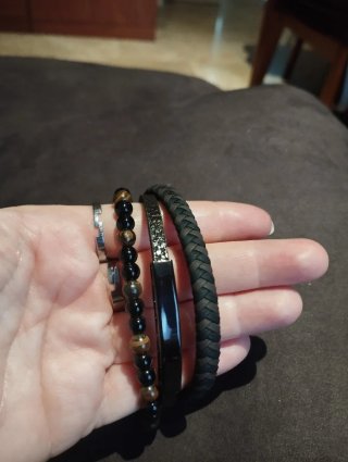 Lote 3 Pulseras Hombre Cuero y Metal