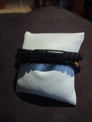 Lote 3 Pulseras Hombre Cuero y Metal