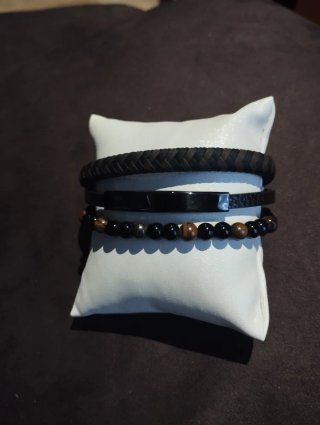 Lote 3 Pulseras Hombre Cuero y Metal