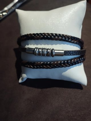 Lote 3 Pulseras Hombre Cuero y Metal