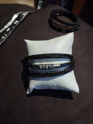 Lote 3 Pulseras Hombre Cuero y Metal