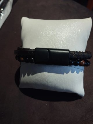 Lote 3 Pulseras Hombre Cuero y Metal
