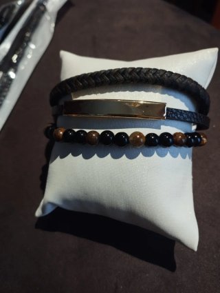 Lote 3 Pulseras Hombre Cuero y Metal