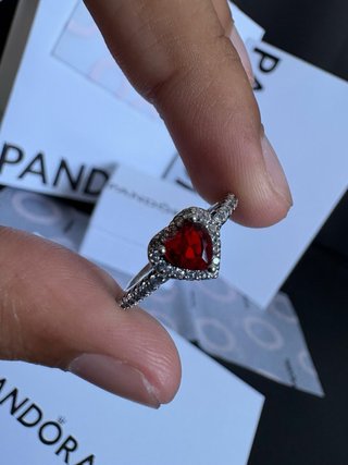 Anillo Pandora Corazón Rojo Plata