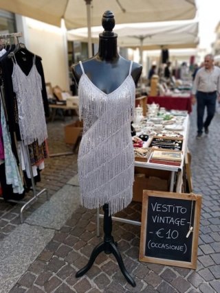 Vestito Frange Argento Vintage Taglia Unica