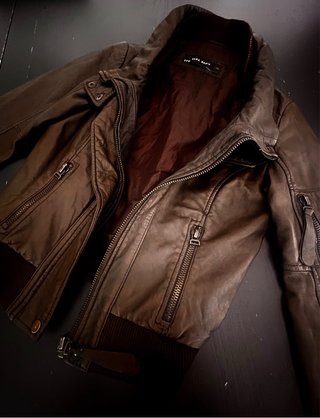 Chaqueta Cuero Zara S Napa Vintage Marrón