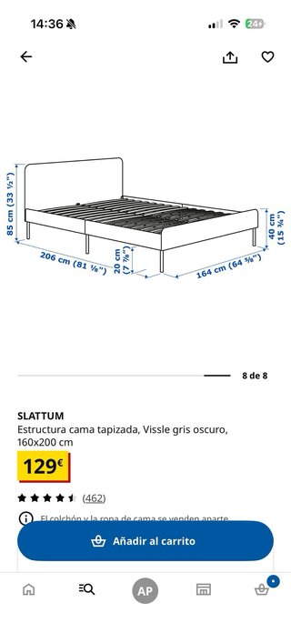 Cama Ikea Slatum 160x200 Gris