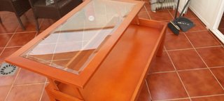 Mesa de salon abatible, madera y cristal