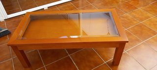 Mesa de salon abatible, madera y cristal