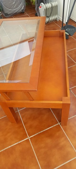 Mesa de salon abatible, madera y cristal