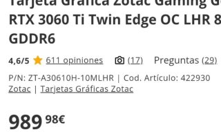 Tarjeta Gráfica Zotac RTX 3060 Ti Twin Edge OC