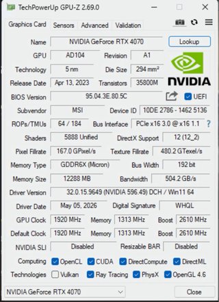 Tarjeta Gráfica MSI GeForce RTX 4070