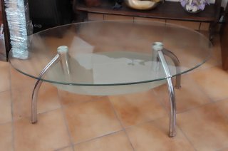 Tavolino vetro spesso e acciaio